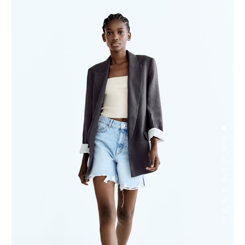 Zara linen blazer with striped sleeves